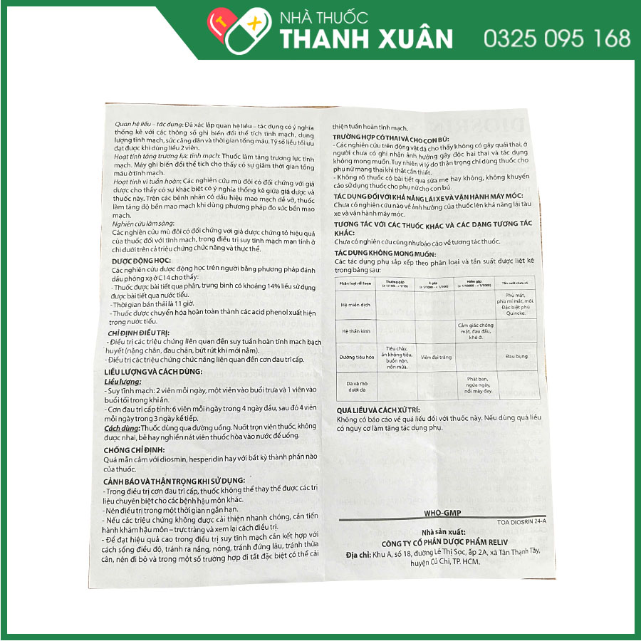 Diosrin điều trị suy giãn tĩnh mạch và cơn đau trĩ cấp
